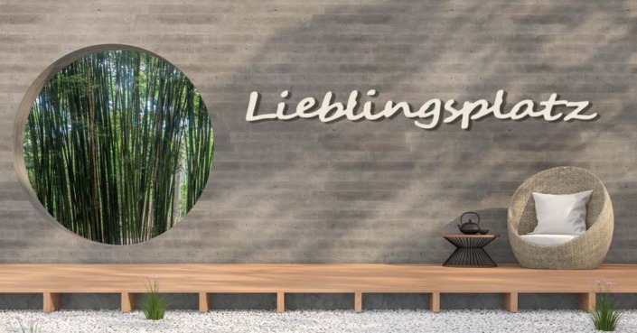 Dies ist ein Bild mit Lieblingsplatz Schriftzug aus Metall - Aluminium als Gartendeko