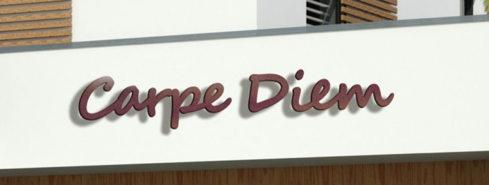 Dies ist ein Beispiel-Bild mit einem Namenschild für ein Haus in Aluminium rostoptik | CARPE DIEM | 1,80 Meter